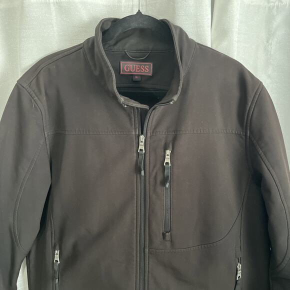 GUESS Men XL Black Soft Shell Lined‎ Full Zip Windbreaker Jacket - Picture 4 of 7